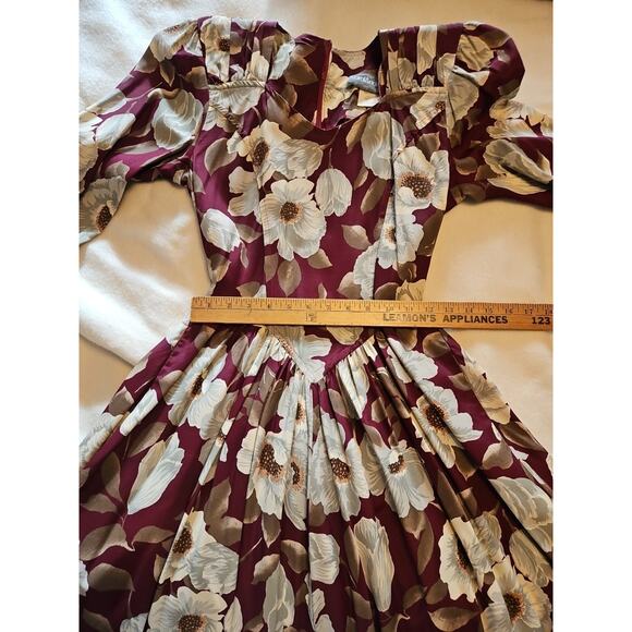 VTG Carol Anderson Dress Women's Sz 3/4 Red Floral A Line w/Shldr Pads & Pockets - Picture 4 of 13